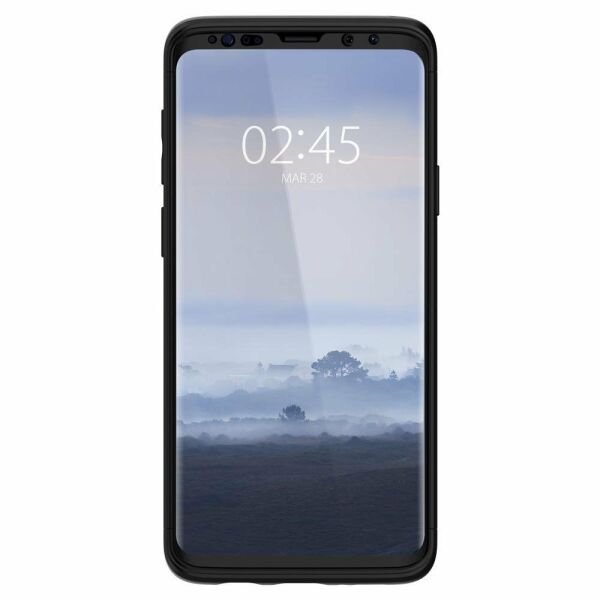 Spigen Galaxy S9 ile Uyumlu Kılıf Thin Fit 360 + Tempered Glass Cam Koruyucu Black