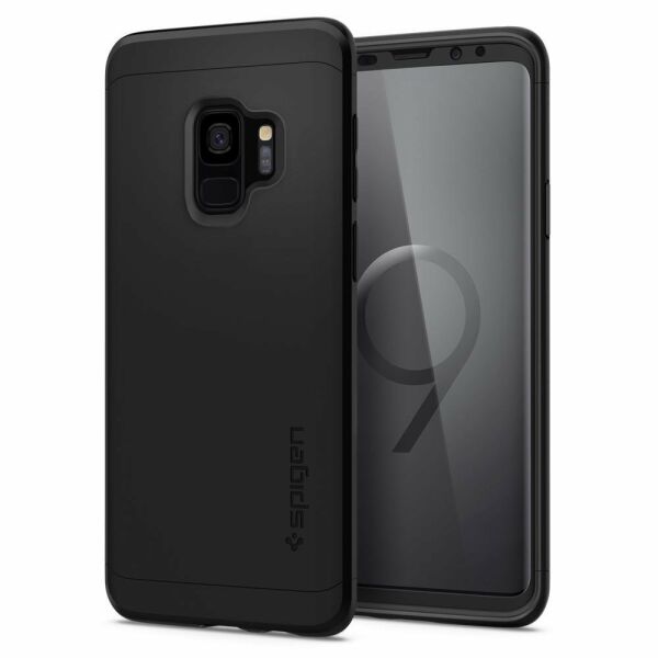 Spigen Galaxy S9 ile Uyumlu Kılıf Thin Fit 360 + Tempered Glass Cam Koruyucu Black