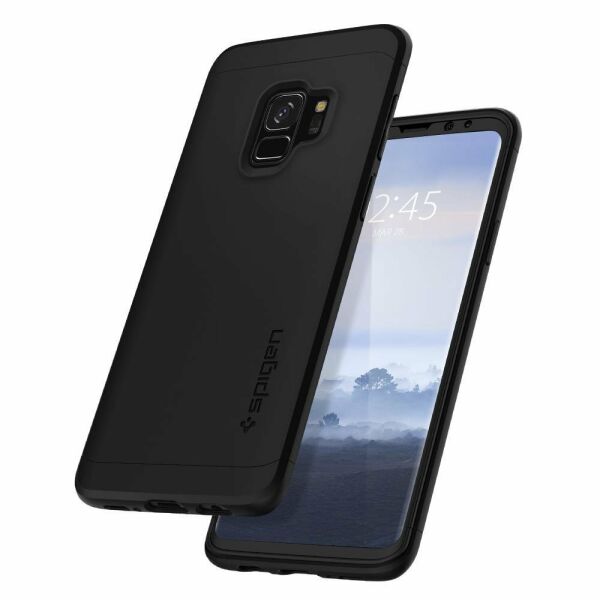 Spigen Galaxy S9 ile Uyumlu Kılıf Thin Fit 360 + Tempered Glass Cam Koruyucu Black