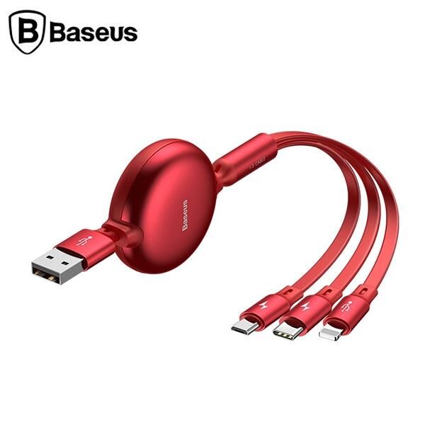 Baseus Little Octopus 3in1 Type-C+İPhone+Micro Usb Şarj Kablo 1.2M-Kırmızı
