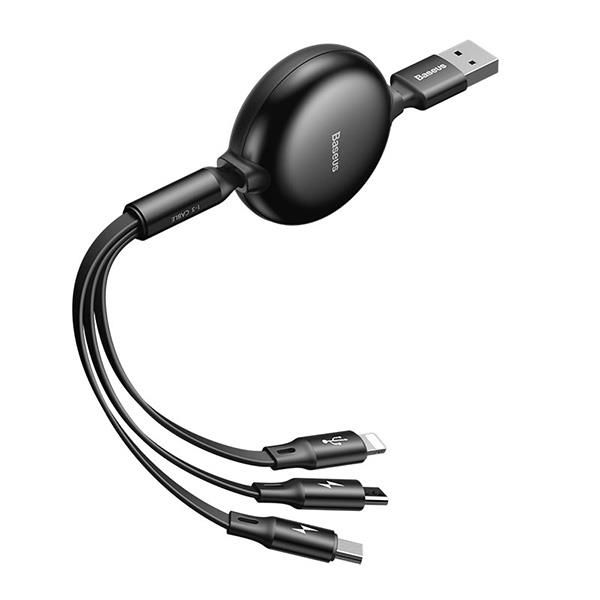 Baseus Little Octopus 3in1 Type-C+İPhone+Micro Usb Şarj Kablo 1.2M-Siyah