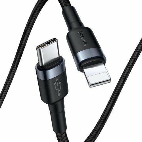 Baseus PD18W Cafule Series Type-C to Lightning Hızlı Şarj Kablosu 1mt Siyah Gri CATLKLF-G1