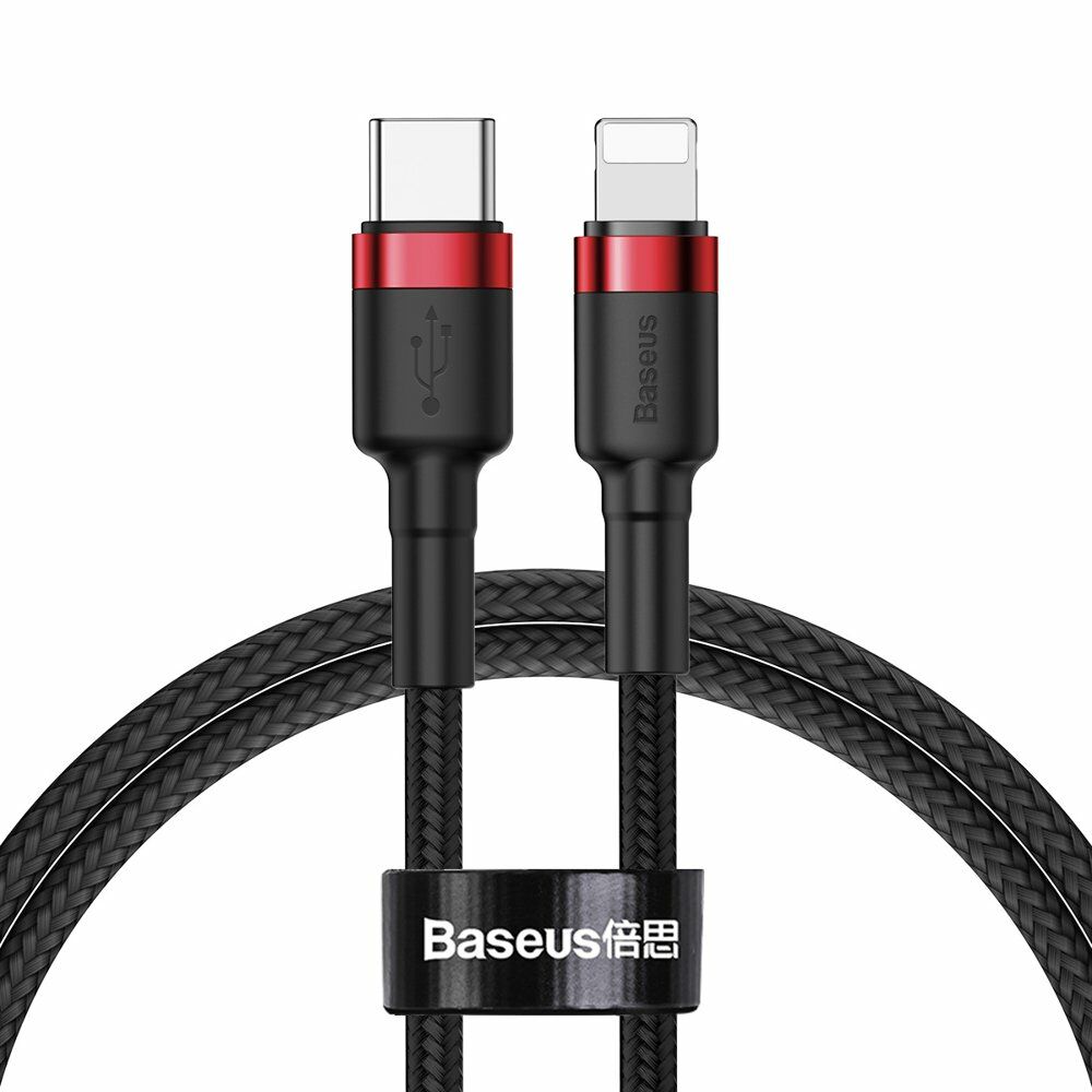 Baseus PD18W Cafule Series Type-C to Lightning Hızlı Şarj Kablosu 1mt Siyah Kırmızı CATLKLF-91