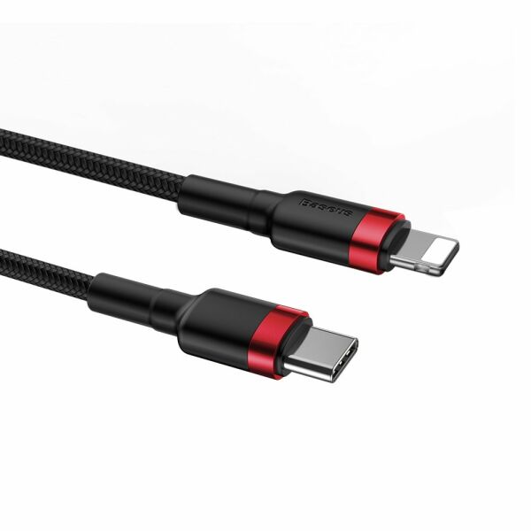 Baseus PD18W Cafule Series Type-C to Lightning Hızlı Şarj Kablosu 1mt Siyah Kırmızı CATLKLF-91