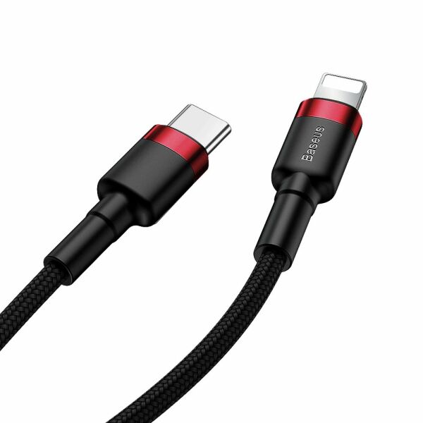 Baseus PD18W Cafule Series Type-C to Lightning Hızlı Şarj Kablosu 1mt Siyah Kırmızı CATLKLF-91