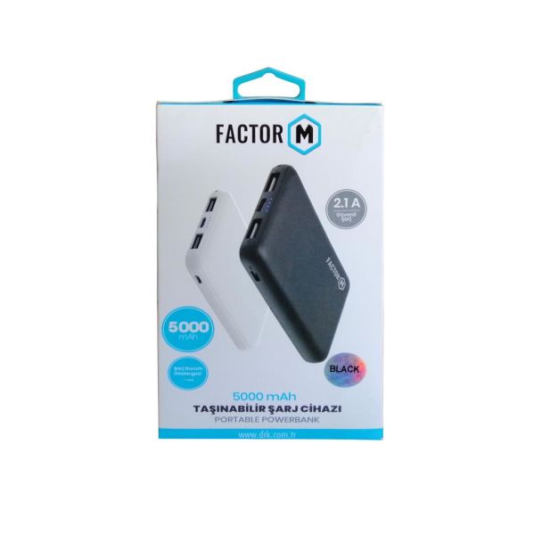 Factor M 5000 mAh Taşınabilir Şarj Cihazı Powerbank (2 USB'li) (Out)