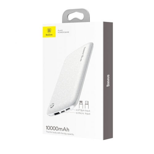 Baseus Plaid 10000 mAh Powerbank Lightnin + Micro Usb Şarj Girişli Beyaz