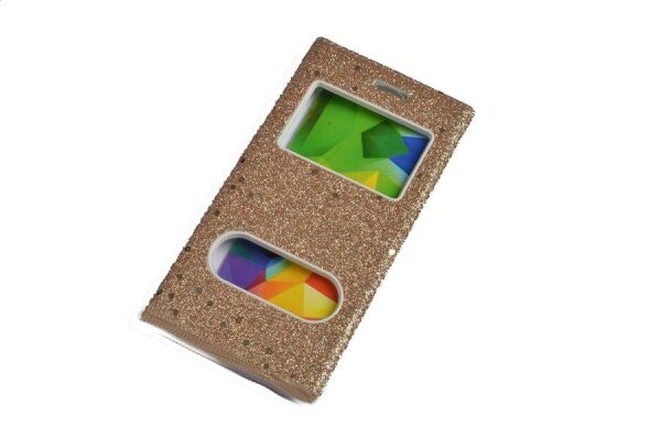 Jopus iPhone 7 ile Uyumlu Suni Deri KK-148 Simli Kapaklı Koruma Kılıfı Gold