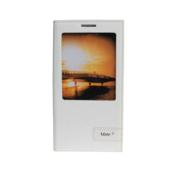 Ascend Mate 7 ile Uyumlu Kılıf Kapaklı Safir Serisi Beyaz