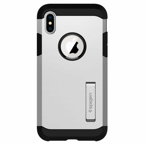 Spigen iPhone X ile Uyumlu Kılıf Tough Armor Satin Silver