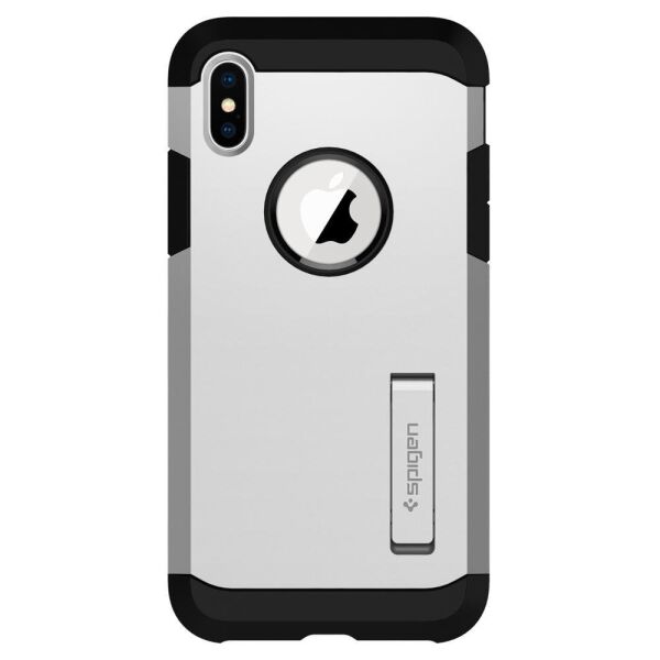 Spigen iPhone X ile Uyumlu Kılıf Tough Armor Satin Silver