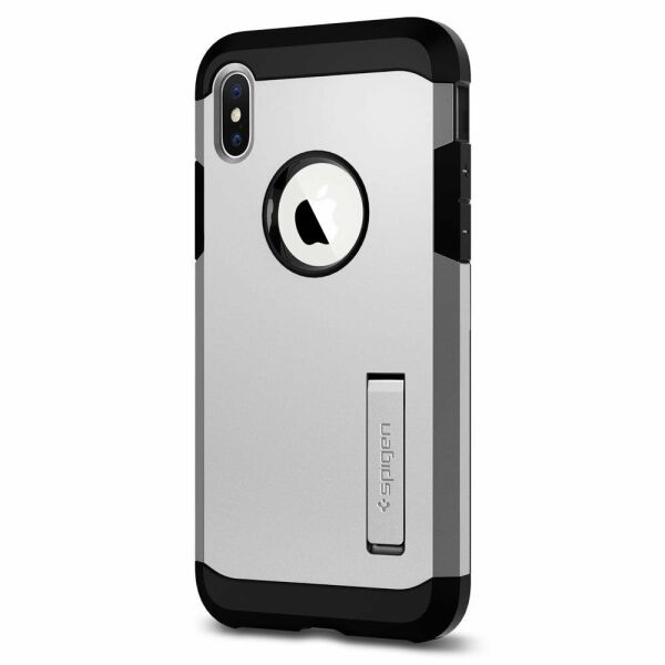 Spigen iPhone X ile Uyumlu Kılıf Tough Armor Satin Silver