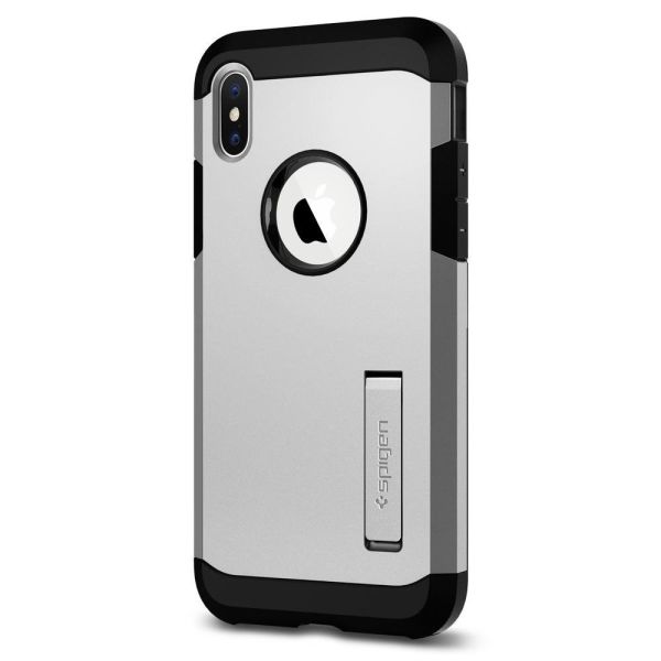 Spigen iPhone X ile Uyumlu Kılıf Tough Armor Satin Silver