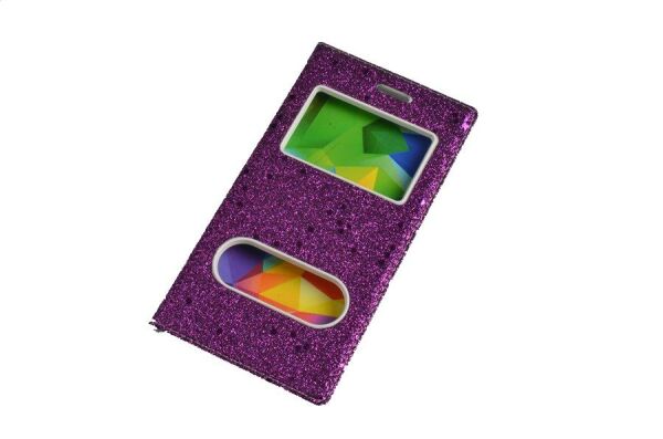 Jopus iPhone 7 ile Uyumlu Suni Deri KK-148 Simli Kapaklı Koruma Kılıfı Mor