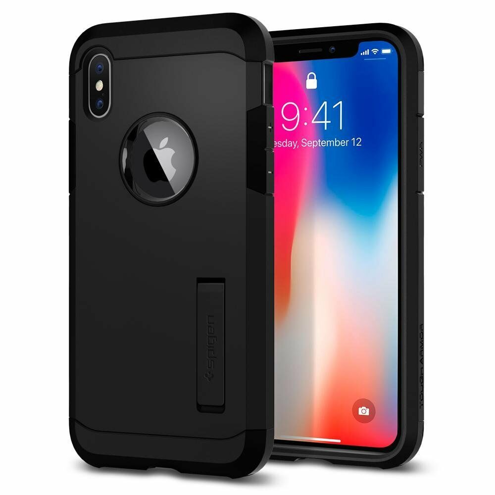 Spigen iPhone X ile Uyumlu Kılıf Tough Armor Black