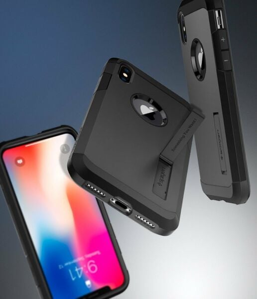 Spigen iPhone X ile Uyumlu Kılıf Tough Armor Black