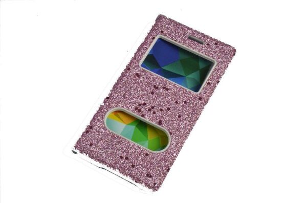 Jopus iPhone 7 ile Uyumlu Suni Deri KK-148 Simli Kapaklı Koruma Kılıfı Pembe