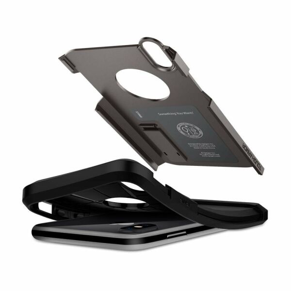 Spigen iPhone X ile Uyumlu Kılıf Tough Armor Gunmetal