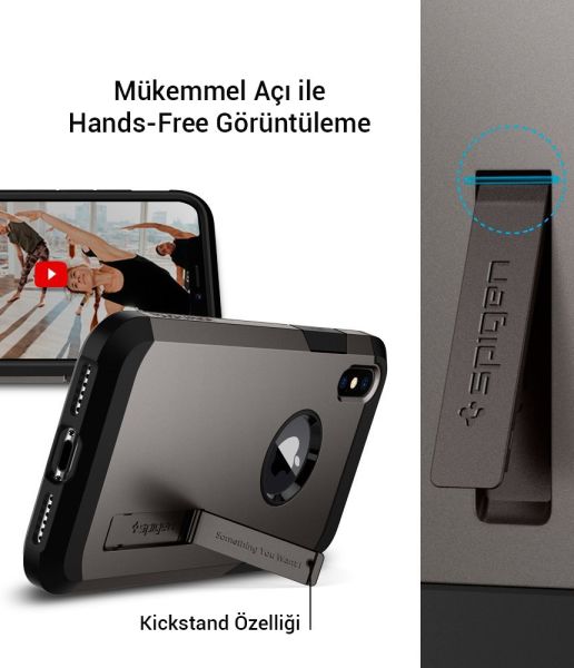Spigen iPhone X ile Uyumlu Kılıf Tough Armor Gunmetal