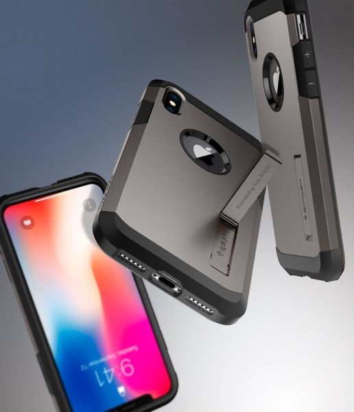 Spigen iPhone X ile Uyumlu Kılıf Tough Armor Gunmetal
