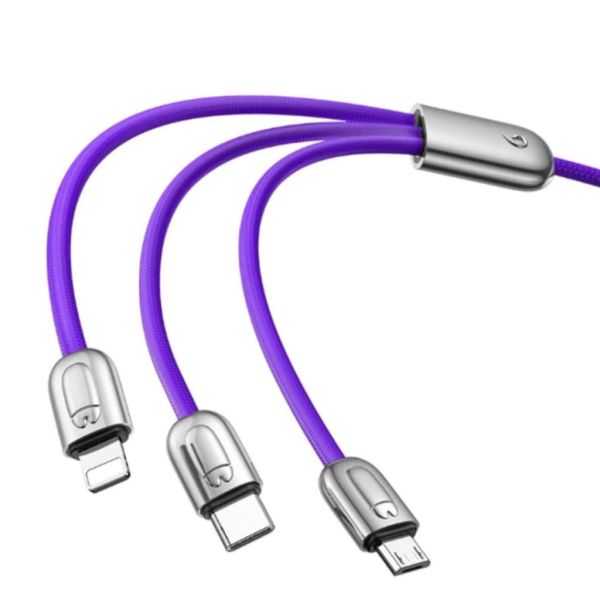 Baseus Three Little Serisi 3in1 Çok Uçlu 3.5A 1.2M Şarj Kablosu Mor CAMLT-PG03