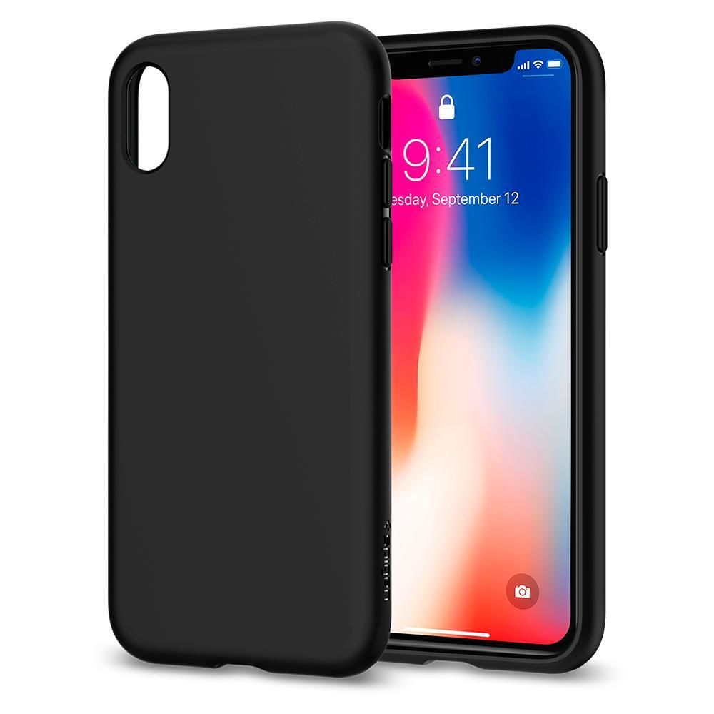 Spigen iPhone X ile Uyumlu Kılıf Liquid Crystal 4 Tarafı Kapalı Matte Black