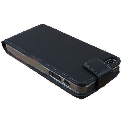 iPhone SE/5S/5 ile Uyumlu Deri Kılıf Dik Mıknatıslı İçi Şeffaf Model Siyah Renk