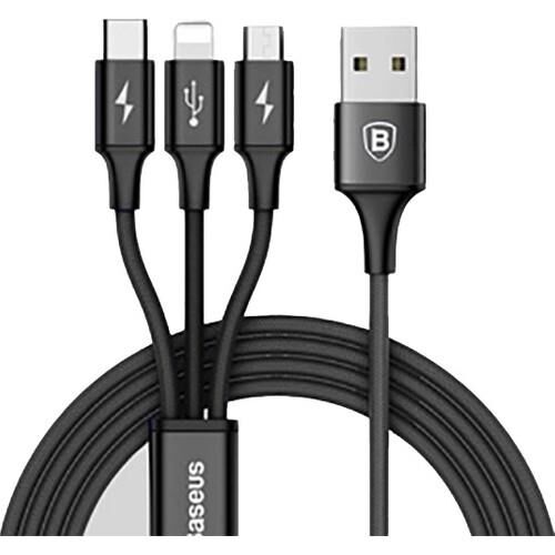 Baseus Rapid Serisi Usb-C Kablo 3in1 Mikro USB/Lightning/USB-C 20W Şarj Kablosu 1,5 Metre Siyah
