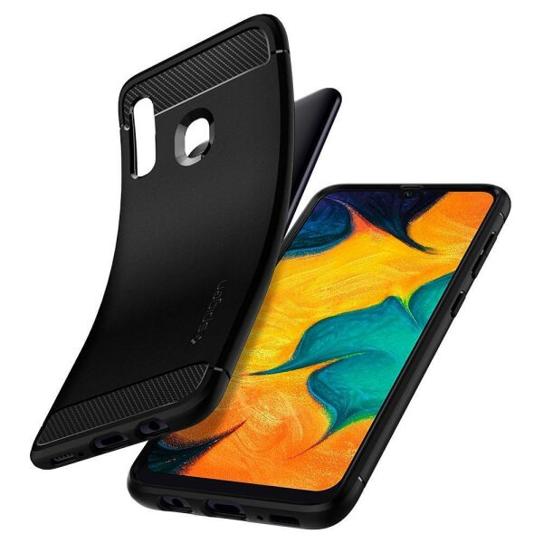 Spigen Galaxy A30 ile Uyumlu Kılıf ,Spigen Rugged Armor Matte Black