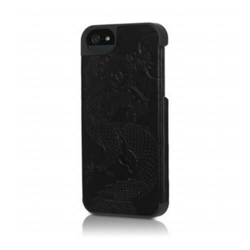 iPhone SE/5S/5 ile Uyumlu Shanghai Tang Deri Kaplamalı Sert Kılıf  Siyah Dragon (ST-509)