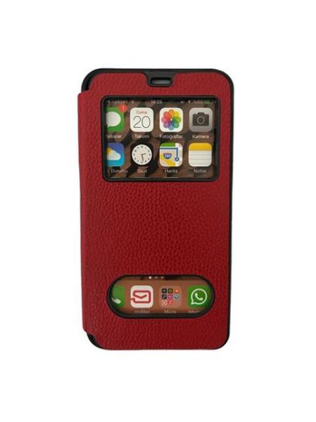 Jopus Galaxy J7 2016 ile Uyumlu Premium Kapaklı Kılıf Kırmızı