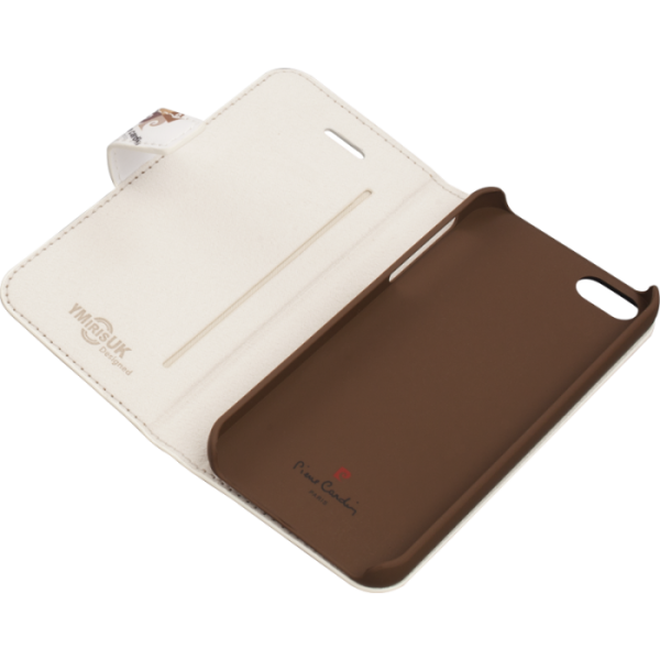 Pierre Cardin iPhone 5S ile Uyumlu Suni Deri Kapaklı Koruma Kılıfı Kahve PCA-P01