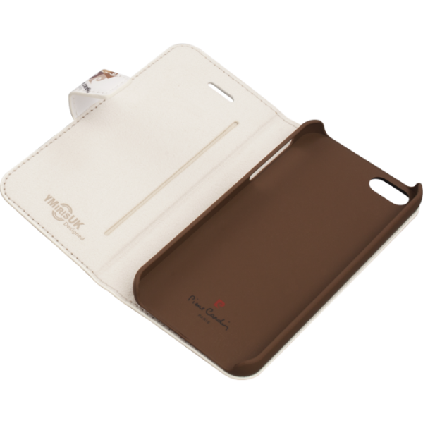 Pierre Cardin iPhone 5S ile Uyumlu Suni Deri Kapaklı Koruma Kılıfı Kahve PCA-P01