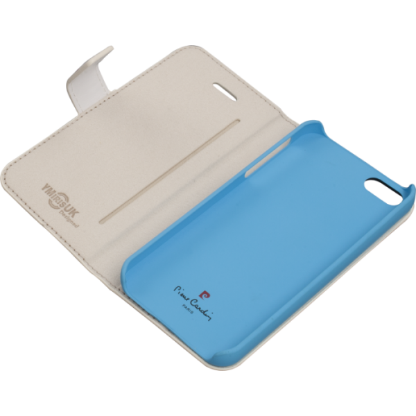 Pierre Cardin iPhone 5S ile Uyumlu Suni Deri Kapaklı Koruma Kılıfı Mavi PCA-P01