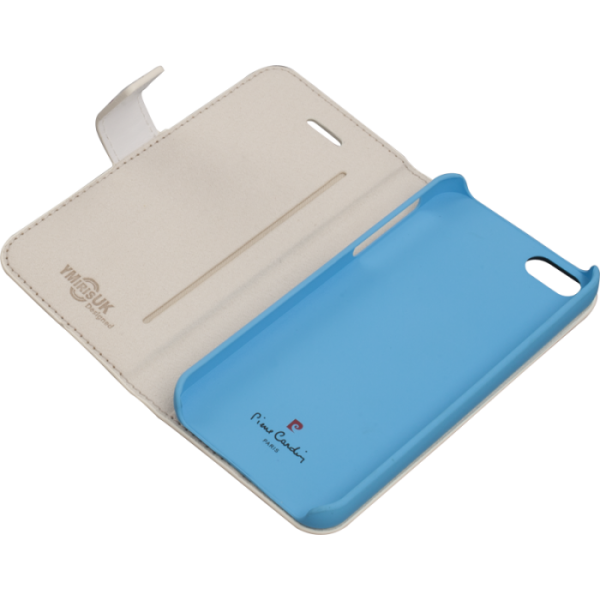 Pierre Cardin iPhone 5S ile Uyumlu Suni Deri Kapaklı Koruma Kılıfı Mavi PCA-P01