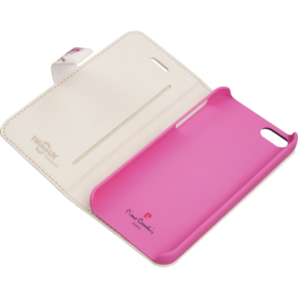 Pierre Cardin iPhone 5S ile Uyumlu Suni Deri Kapaklı Koruma Kılıfı Pembe PCA-P01