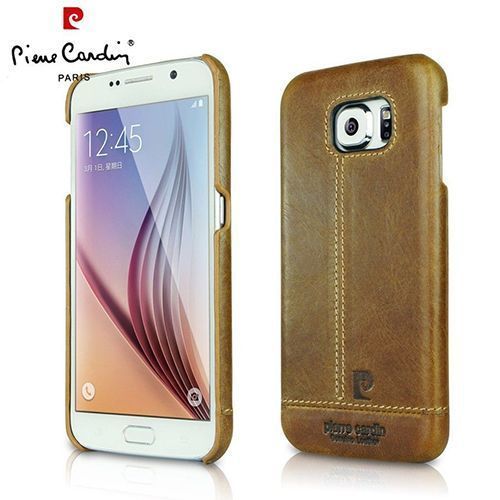 Pierre Cardin Galaxy S6 Edge ile Uyumlu Deri Arka Koruma Paneli Kahve PCL-P03