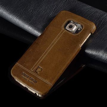Pierre Cardin Galaxy S6 Edge ile Uyumlu Deri Arka Koruma Paneli Kahve PCL-P03