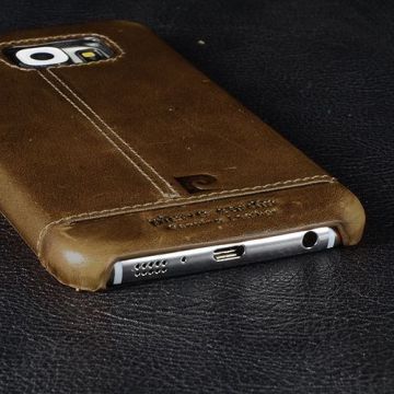 Pierre Cardin Galaxy S6 Edge ile Uyumlu Deri Arka Koruma Paneli Kahve PCL-P03