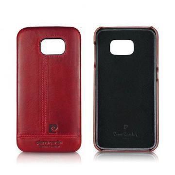 Pierre Cardin Galaxy S6 Edge ile Uyumlu Deri Arka Koruma Paneli Kırmızı PCL-P03
