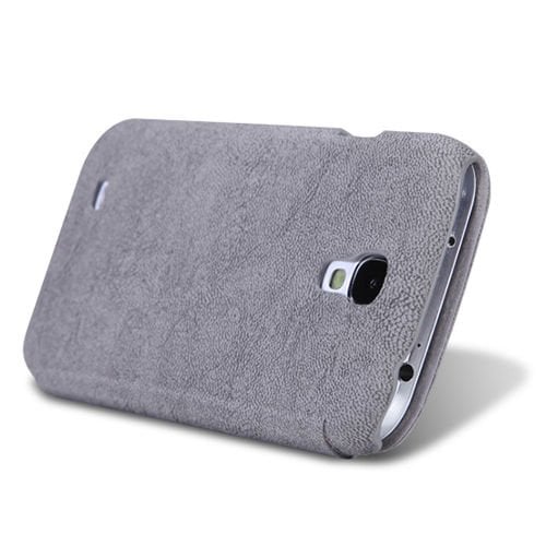 Nillkin i9500 Galaxy S4 ile Uyumlu Nillkin Ağaç Dokulu Kapaklı Kılıf Gri
