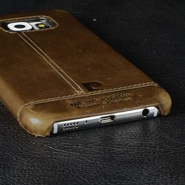 Pierre Cardin Galaxy S6 ile Uyumlu Deri Arka Koruma Paneli Kahve PCL-P03