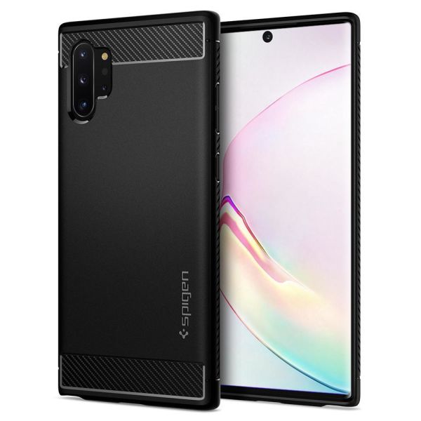 Spigen Galaxy Note 10 Plus ile Uyumlu Kılıf Rugged Armor Matte Black