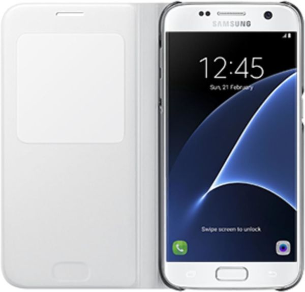 Galaxy S7 ile Uyumlu S View Cover Kılıf Beyaz EF-CG930PWEGWW