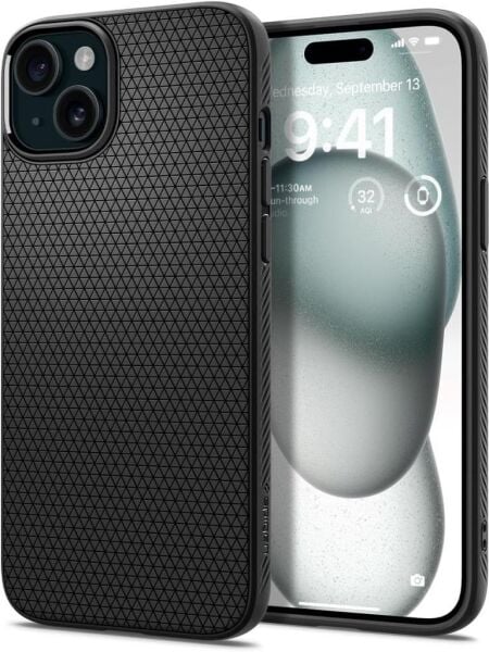 Spigen iPhone 15 ile Uyumlu Kılıf Liquid Air Matte Black
