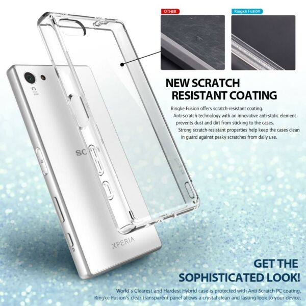 Ringke Fusion Xpreia Z5 Compact ile Uyumlu Kılıf Crystal Clear TPU Bumper Extra Darbe Emici