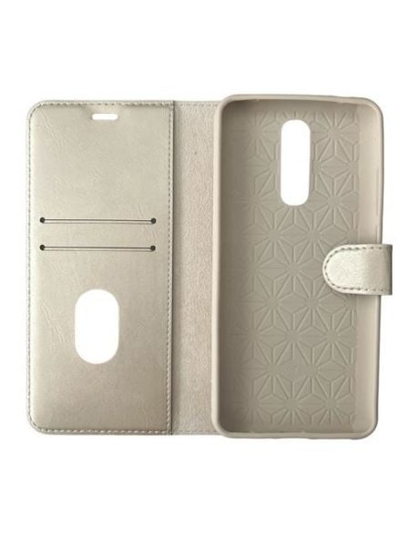 Jopus Mi 8 ile Uyumlu Kapaklı Kartlıklı Cüzdanlı Kılıf Gold