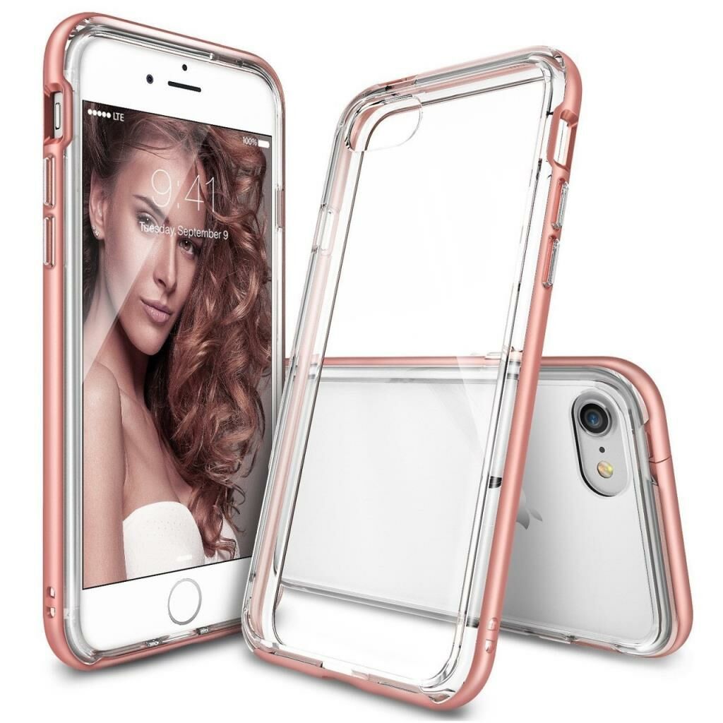 Ringke Frame iPhone 7 ile Uyumlu Çerçeveli Bumper Kılıf Rose Gold