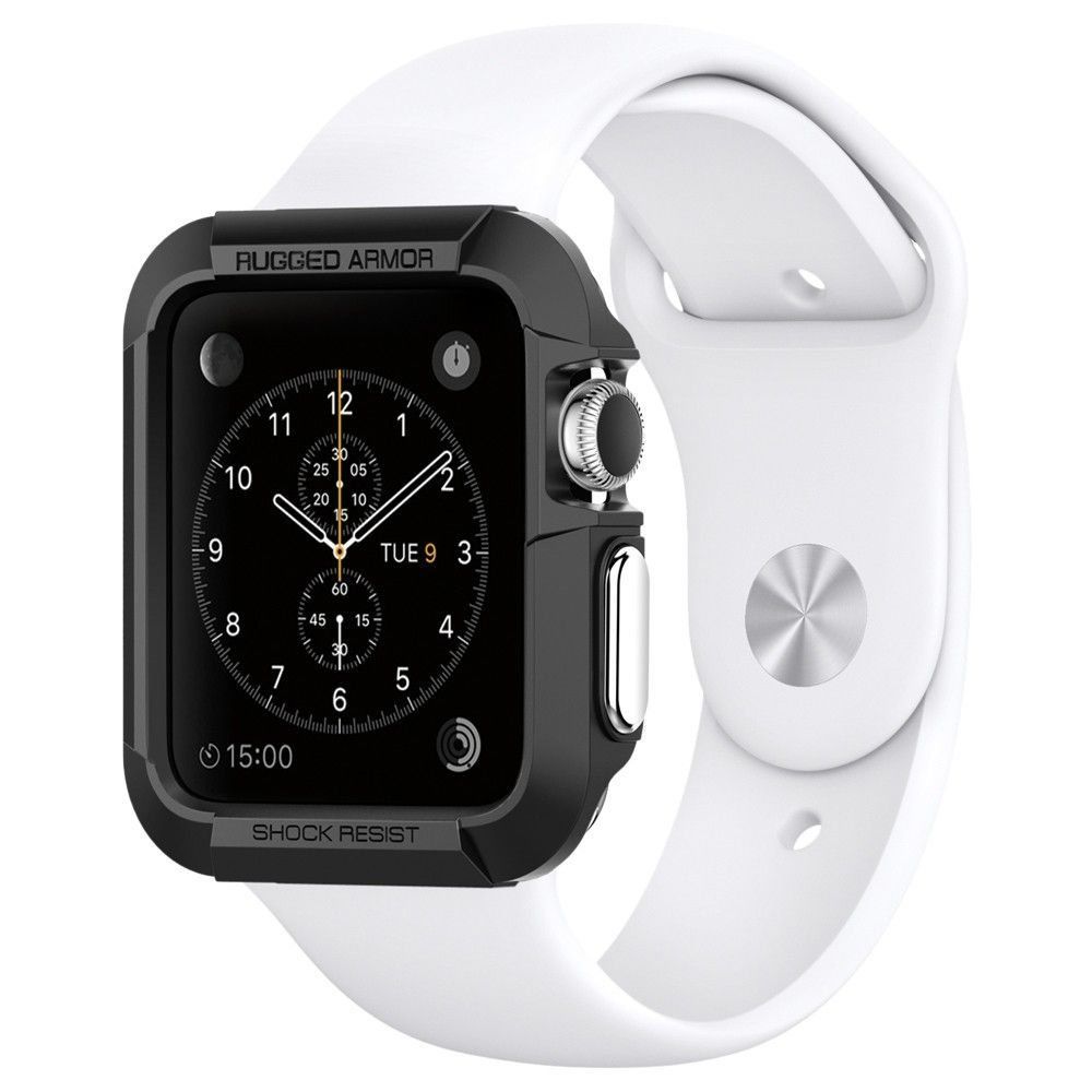 Spigen Apple Watch ile Uyumlu Kılıf Rugged Armor (Ekran Koruyuculu) (42mm) Black