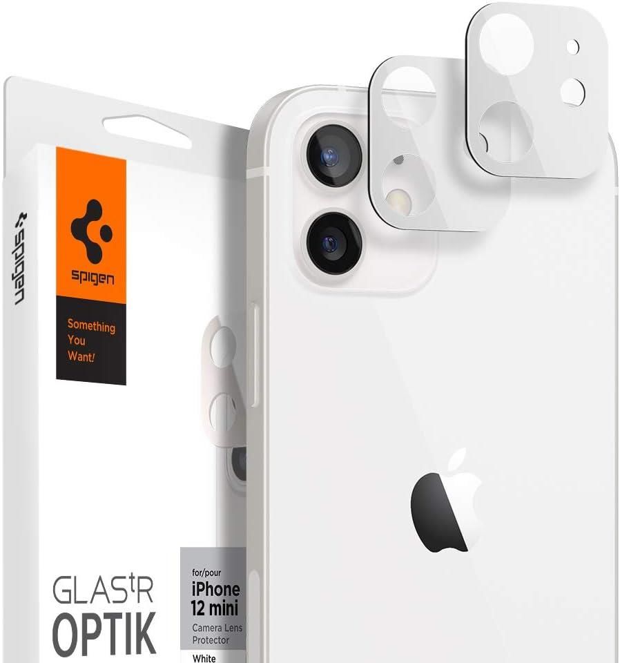 Spigen iPhone 12 Mini ile Uyumlu Kamera Lens Cam Ekran Koruyucu Glas.tR Optik (2 Adet) White